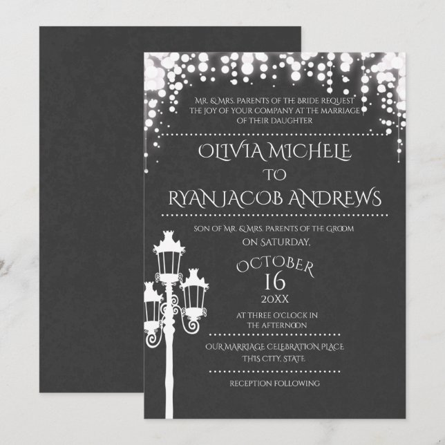 Sparkle Lamp Post Gala Wedding Slate Invitation (Front/Back)