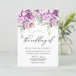 Sparkle Lavender Purple & Silver Floral Wedding Invitation