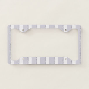Sparkle Lavender Purple White Glitter Stripes License Plate Frame