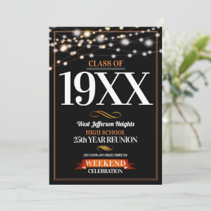 Sparkle Lights Black and Orange Class Reunion Invitation