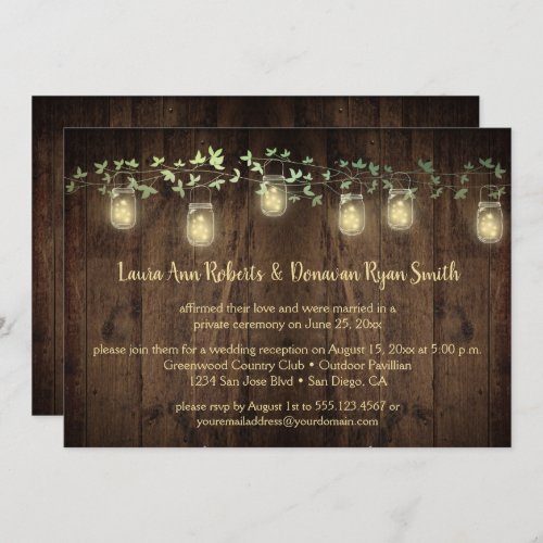 Sparkle Lights Mason Jar Ivy Reception Only Invitation