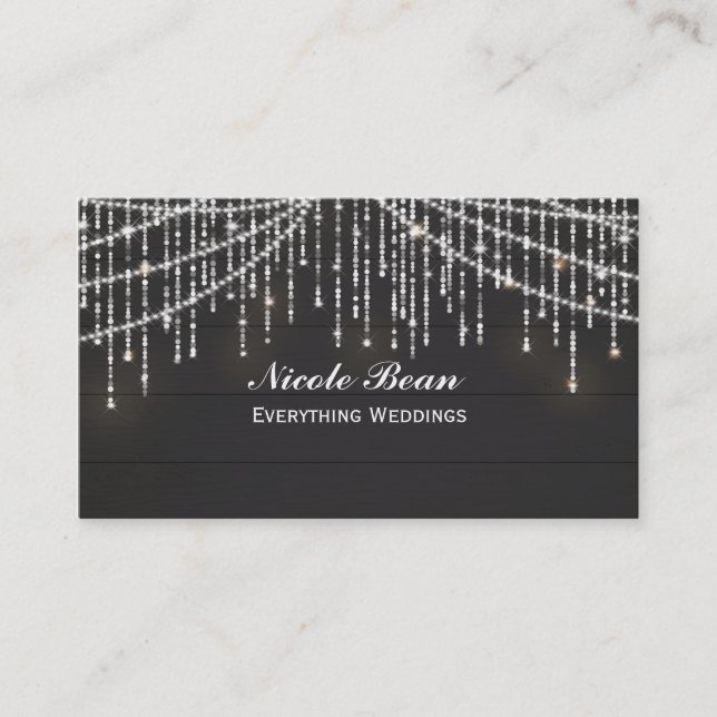 Sparkle Lights Rustic Wood Glam Chic Business Card (Front)