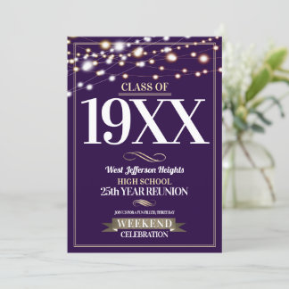 Sparkle Lights School Colors Class Reunion Invitation