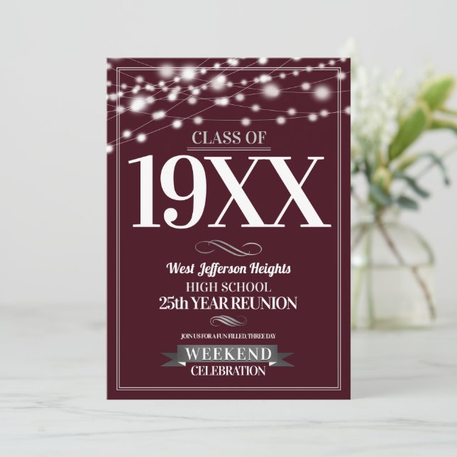 Sparkle Lights School Colors Class Reunion Invitation (Standing Front)