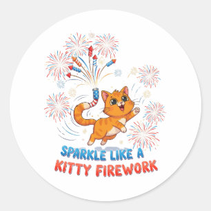 Sparkle Like a Kitty Firework – Cute Patriotic Cat Classic Round Sticker