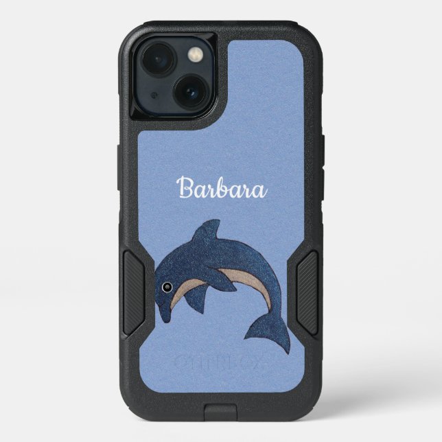 Sparkle Like Dark Blue White Dolphin Jumping Otterbox iPhone Case (Back)