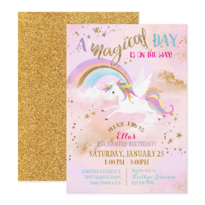 Sparkle Magical Unicorn Pegasus Birthday Invitation