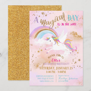 Sparkle Magical Unicorn Pegasus Birthday Invitation