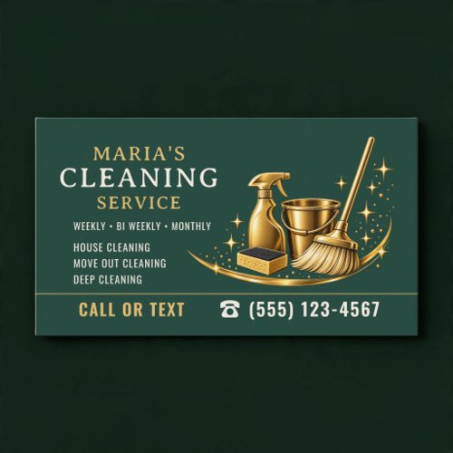 Sparkle Maid House Gold Green Cleaning Business Card