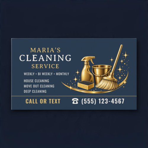 Sparkle Maid House Gold Navy Blue Cleaning Business Card