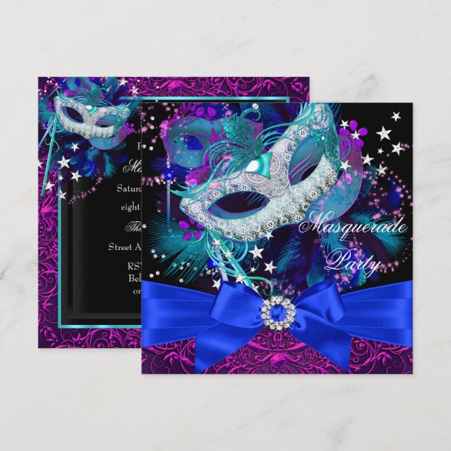 Sparkle Mask & Bow Masquerade Party Invitation (Front/Back)