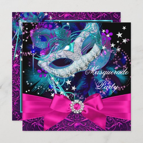 Sparkle Mask  Bow Masquerade Party Invitation