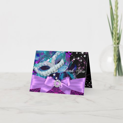 Sparkle Mask  Bow Masquerade Thank You Card