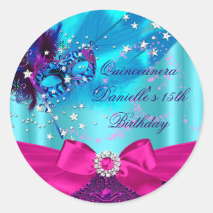 Sparkle Mask & Bow Quinceanera Birthday Sticker
