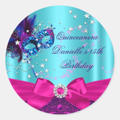 Sparkle Mask  Bow Quinceanera Birthday Sticker