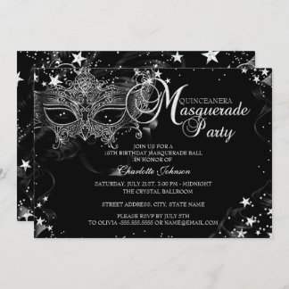 Sparkle Mask Star Night Masquerade Quinceañera Invitation