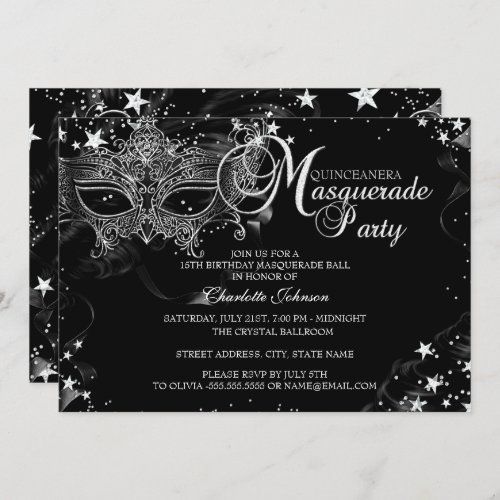 Sparkle Mask Star Night Masquerade Quinceaera Invitation