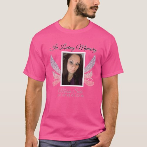 Sparkle Memorial Funeral Burial Glitter Wing Pink T_Shirt