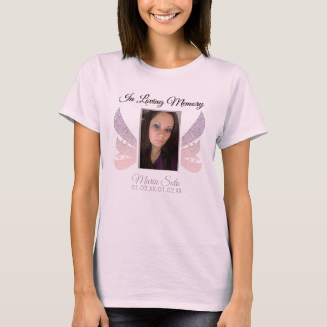 Sparkle Memorial Funeral Burial Glitter Wing Pink  T-Shirt (Front)