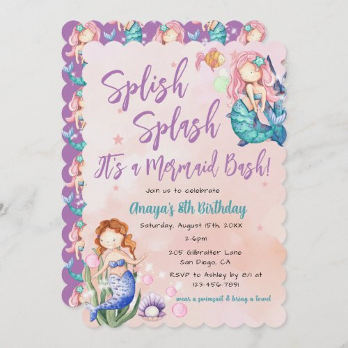 Sparkle Mermaid Bash Birthday  Invitation