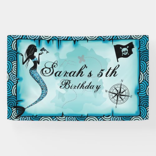 Sparkle Mermaid Teal Aqua Party Banner