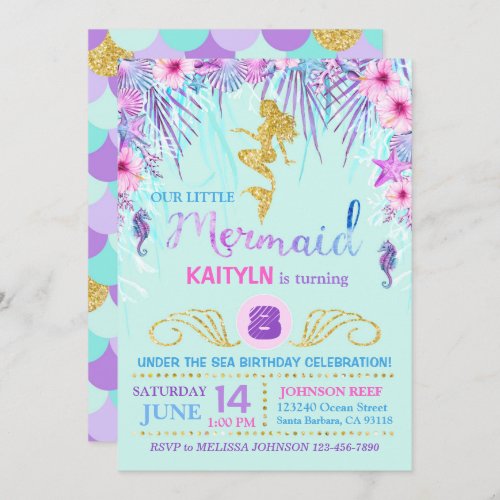 Sparkle Mermaid Under the Sea Birthday Invitation