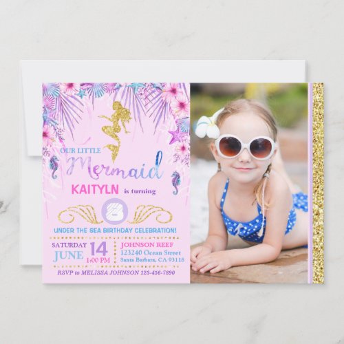 Sparkle Mermaid Under the Sea Birthday Invitation