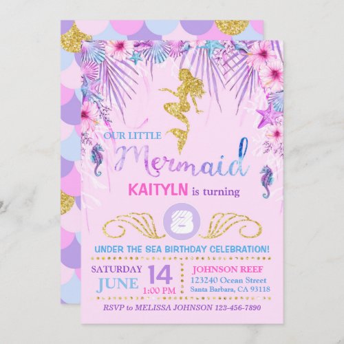 Sparkle Mermaid Under the Sea Birthday Invitation