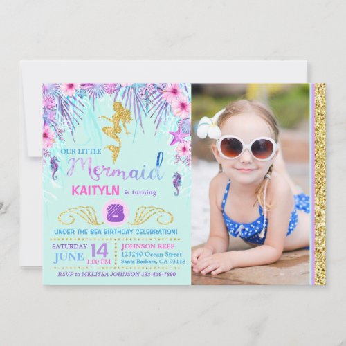 Sparkle Mermaid Under the Sea Birthday Invitation