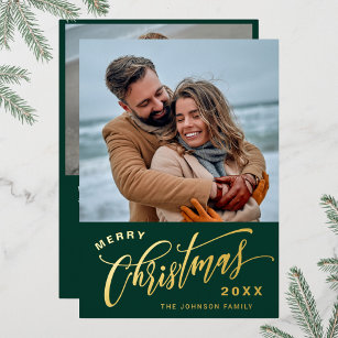 Sparkle Merry Christmas 2 PHOTO Greeting Foil Holiday Card