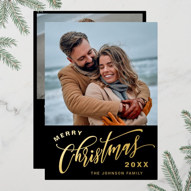 Sparkle Merry Christmas 2 PHOTO Greeting Foil Holiday Card (Creator Uploaded)