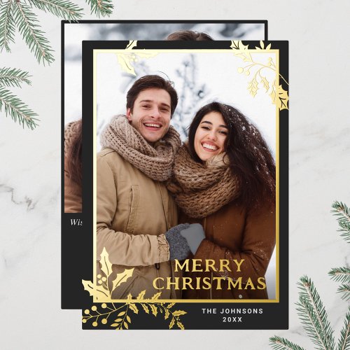 Sparkle Merry Christmas 2 PHOTO Greeting Gold Foil Holiday Card