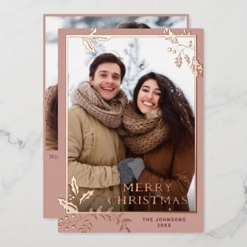 Sparkle Merry Christmas 2 PHOTO Greeting Rose Gold Foil Holiday Card