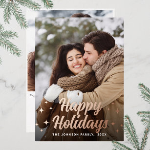 Sparkle Merry Christmas 2 PHOTO Greeting Rose Gold Foil Holiday Card