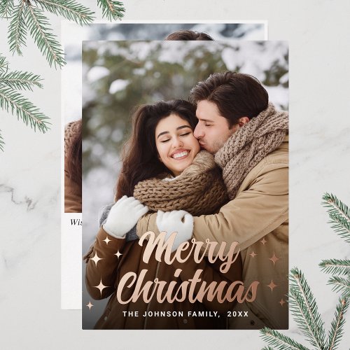 Sparkle Merry Christmas 2 PHOTO Greeting Rose Gold Foil Holiday Card