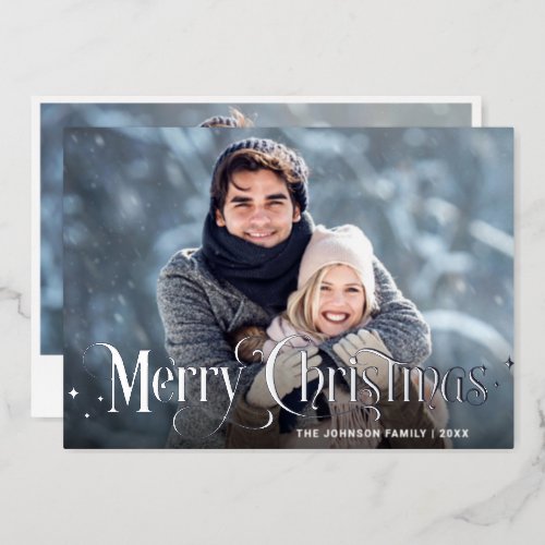 Sparkle Merry Christmas 2 PHOTO Greeting Silver Foil Holiday Card