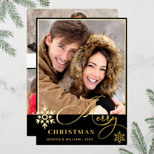 Sparkle Merry Christmas 4 PHOTO Greeting Gold Foil Holiday Card