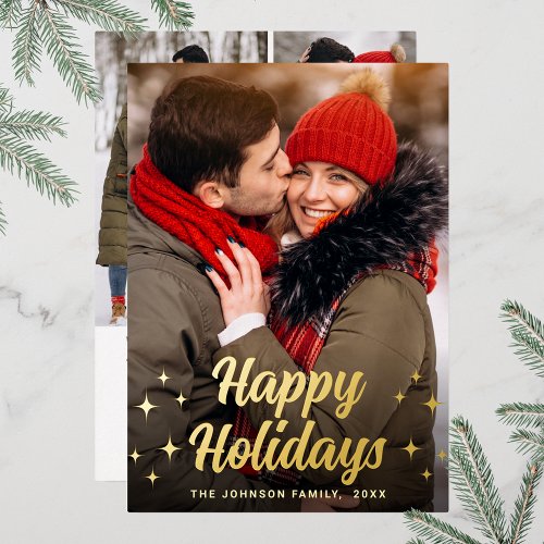 Sparkle Merry Christmas 4 PHOTO Greeting Gold Foil Holiday Card