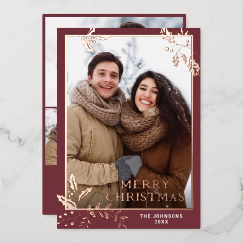 Sparkle Merry Christmas 4 PHOTO Greeting Rose Gold Foil Holiday Card