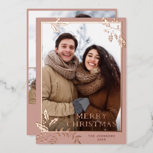 Sparkle Merry Christmas 4 PHOTO Greeting Rose Gold Foil Holiday Card