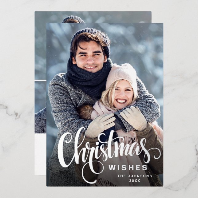 Sparkle Merry Christmas 4 PHOTO Greeting Silver Foil Holiday Card (Front/Back)
