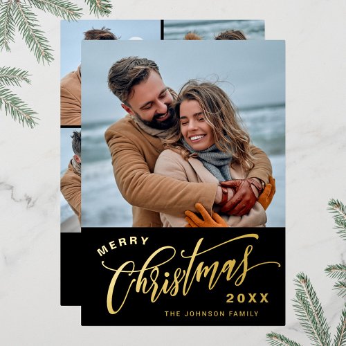Sparkle Merry Christmas 5 PHOTO Gold Foil Holiday Card