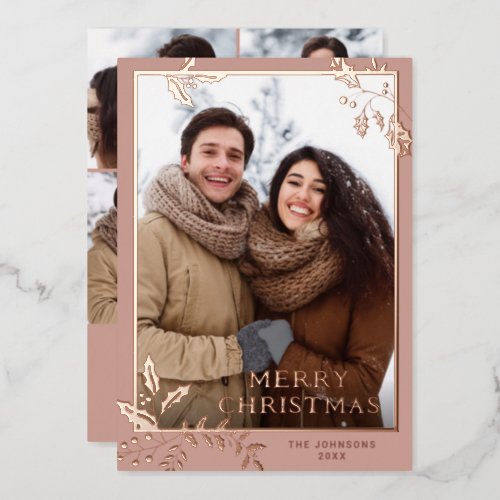 Sparkle Merry Christmas 5 PHOTO Greeting Rose Gold Foil Holiday Card