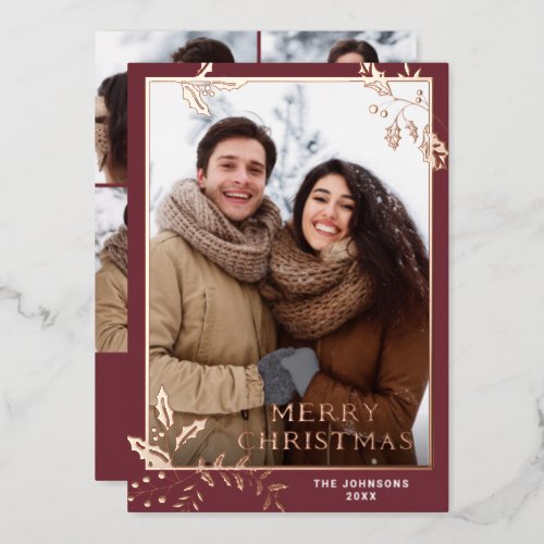 Sparkle Merry Christmas 5 PHOTO Greeting Rose Gold Foil Holiday Card