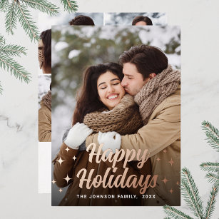 Sparkle Merry Christmas 5 PHOTO Greeting Rose Gold Foil Holiday Card