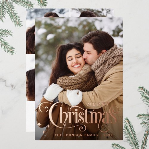 Sparkle Merry Christmas 5 PHOTO Greeting Rose Gold Foil Holiday Card