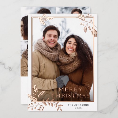 Sparkle Merry Christmas 5 PHOTO Greeting Rose Gold Foil Holiday Card
