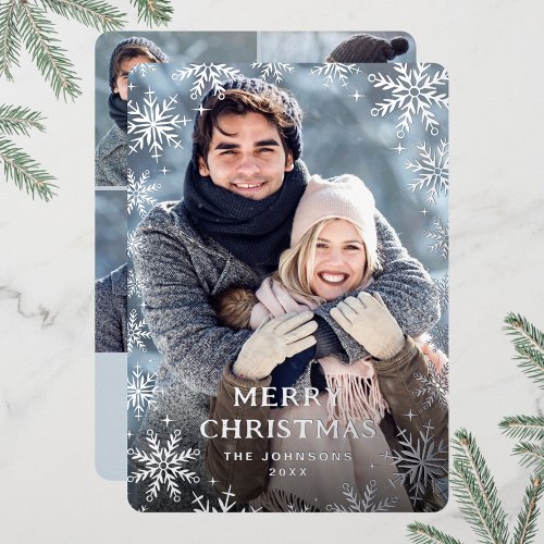 Sparkle Merry Christmas 5 PHOTO Greeting Silver Foil Holiday Card