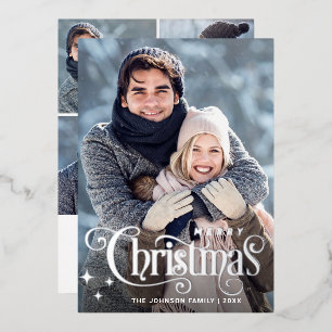 Sparkle Merry Christmas 5 PHOTO Greeting Silver Foil Holiday Card
