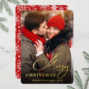 Sparkle Merry Christmas PHOTO Greeting Gold Foil Holiday Card